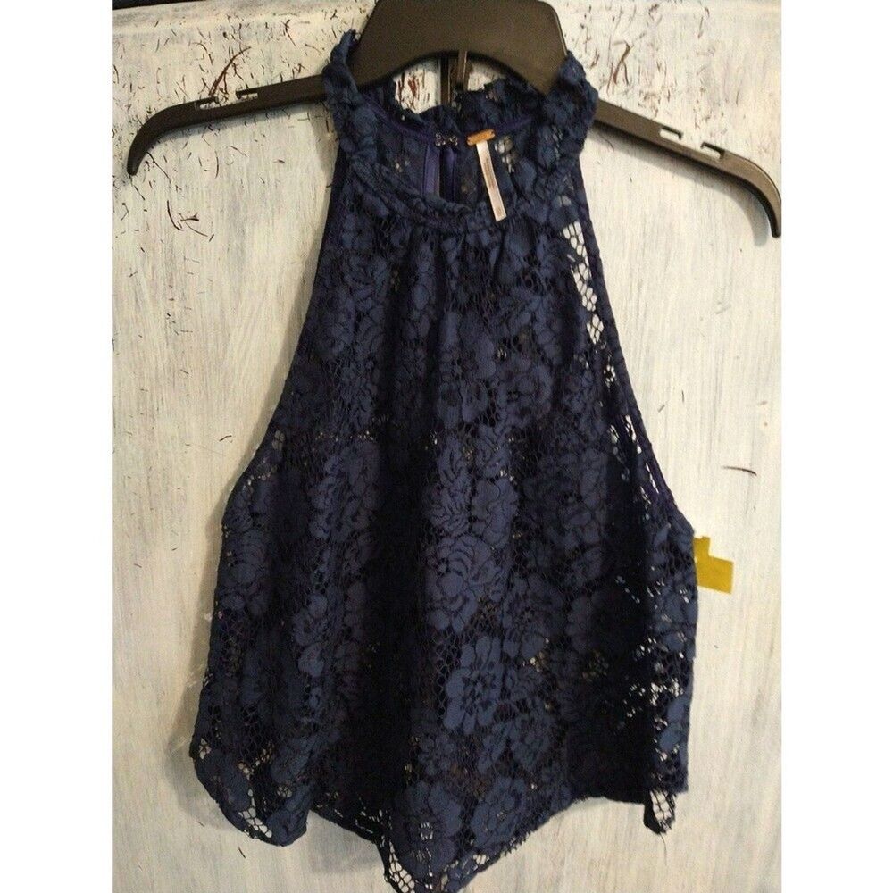 Free people lace top Xs Feminine Cottage Core blue Boho